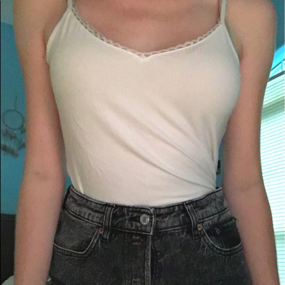 Lace cotton white spaghetti strap tank top